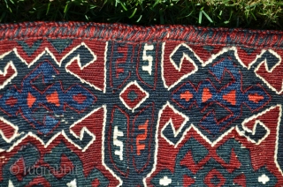 Rare antique Karayagci (Western Anatolia) heybe. 5'1" X 1'8". Circa 1900. Wool with cotton design elements. Deeply saturated natural dyes. Maintained in nearly perfect condition. For comparisons see Pinkwart and Steiner "Bergama  ...