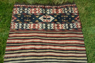 Zakatala horse blanket. 51" X 31". 19th C. Wool. Natural colors. Slitwoven design elements. Very good condition with intact braided warp end. Few minute repairs.  Cleaned. Rare item...never saw another.  