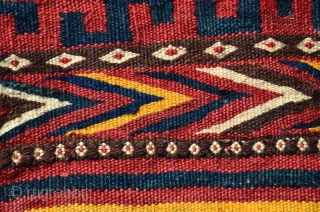 Uzbek kilim khorjin. 140 cm X 70 cm. First 1/2 20th C. Wool and cotton (white). All natural dyes. Excellent condition. Published in Besim "Mythos und Mystik " Band 6 (Pl. 30b.)  ...