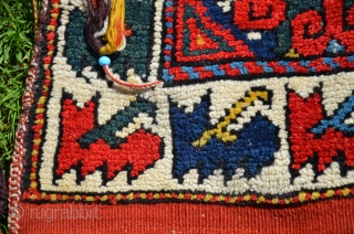 Antique West Anatolian (Kilaz) dowry pile heybe. 3 ft. 9 in. X 1 ft. 4 in. All wool. Bright natural dyes. Face in unblemished original condition. Striped back with stain, otherwise perfect.  ...