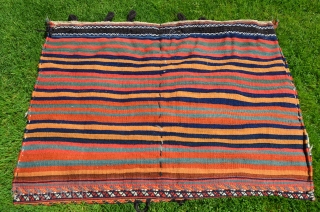 Qashqai rakkat. 44" X 22". Early 20th C. Wool. Beautiful natural dyes. Excellent condition. Rare piece (See PJR Ford article in ORR...most rakkats are Afshari).        