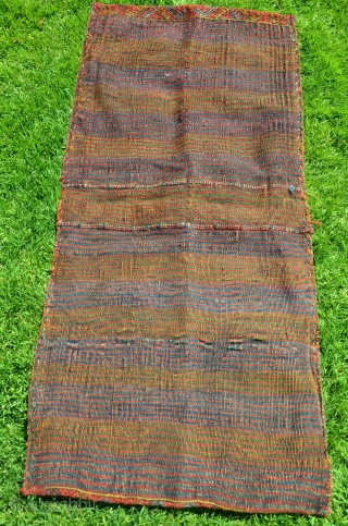 Kurdish brocaded khorjin. 54 in. X 24 in. Circa 1900. Wool. Natural dyes.  Striped plainwoven back. Fine condition. Bargain price.            