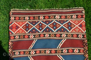 Manastir kilim yastik. 3'2" X 1'11-1/2". Circa 1900. Wool with white cotton design elements. Natural colors. Excellent condition.               