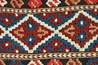 Manastir kilim yastik. 3'2" X 1'11-1/2". Circa 1900. Wool with white cotton design elements. Natural colors. Excellent condition.               