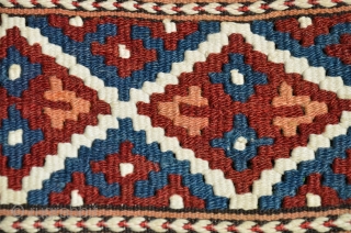 Manastir kilim yastik. 3'2" X 1'11-1/2". Circa 1900. Wool with white cotton design elements. Natural colors. Excellent condition.               