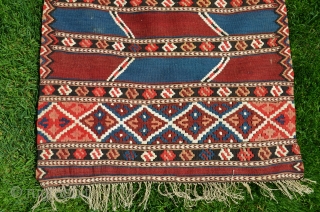Manastir kilim yastik. 3'2" X 1'11-1/2". Circa 1900. Wool with white cotton design elements. Natural colors. Excellent condition.               
