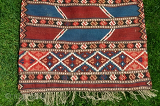 Manastir kilim yastik. 3'2" X 1'11-1/2". Circa 1900. Wool with white cotton design elements. Natural colors. Excellent condition.               