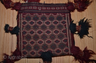 Baluch flatwoven chanteh 10-1/2 in X 10-1/2 in. Wool. Natural dyes. Early 20th C. All tassels intact. Perfect condition.              
