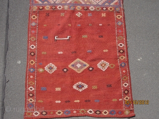 Magnificent Caucasian bag, circa 1880, with spectacular colors, great visual effect, in superb condition, measuring 2-6" x 5'-7" or 76 cm x 170 cm.  A great example of its kind.  