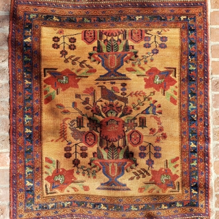 Beautiful antique squarish Afshar rug circa 1900, measuring 4-3 × 5                      