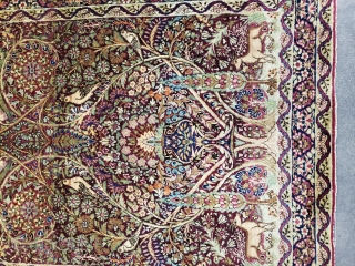 Exceptionally fine antique Ravar (Lavar) Kerman rug measuring approximately 2-11 × 4-8 in great condition (perfect size for hanging).              