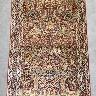 Exceptionally fine antique Ravar (Lavar) Kerman rug measuring approximately 2-11 × 4-8 in great condition (perfect size for hanging).              
