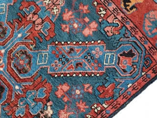 Antique Zeikhur squarish small rug,depicting St. Andrew's Cross, measuring 2-9.5 × 3-6.5. A similar example was recently sold at Grogan.             