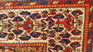 Antique Afshar rug from Sirjan area,circa 1850s,4'-9" × 5'-6", good condition, fantastic colors,wonderful border. Similar rug can be found in a book named  Visions of Nature by Jim Burns plate 61. 