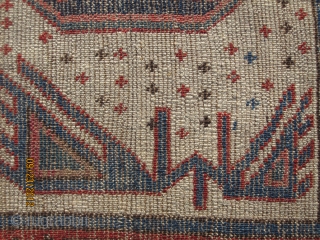 Sexy Kuba rug,circa 1860, with bold and rare design, in very good condition with oxidation to brown, measuring 5'-1" x 3'-8" or 155 cm x 124 cm, great wool and supple handle.  ...