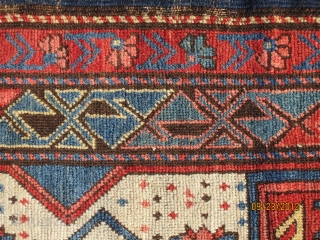 Sexy Kuba rug,circa 1860, with bold and rare design, in very good condition with oxidation to brown, measuring 5'-1" x 3'-8" or 155 cm x 124 cm, great wool and supple handle.  ...