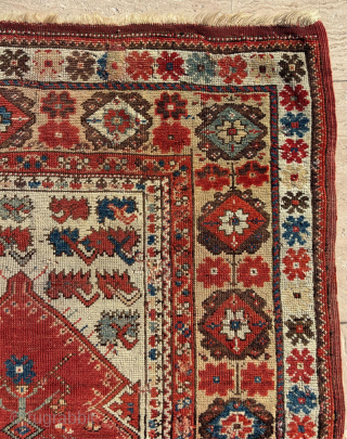 Mid 19th Century Milas Prayer Rug. Size: 105 x 130 cm.                      