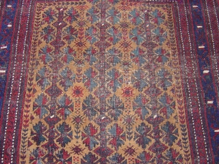   nice baluch prayer rug with really nice colors and design 19th centery and there is some repair on the field.           