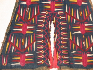 A Beautiful Old black chyrpy fragment, very nice colours and fine embroidery, with old hand woven russian cotton on the back, the size is 76 cm to 36cm.its in a very good  ...