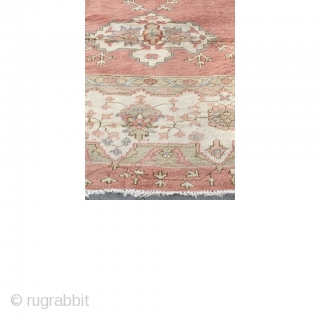 Borloo Oushak Matta
Size: 435 x 340 ( 14'3 ft x 11'2 )
Elegant & Large Borloo Oushak Carpet from Turkey 
Dusky pink field with elegant white border and matching central medallion. 
Old re  ...