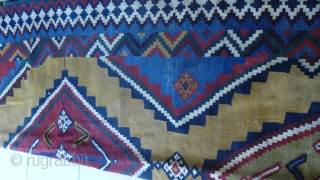 Ghashghai kilim , over size ,used for wedding and guests tent of Ghashghai nomads , 140 by 460 cm ,19 century,in  good condition , has a few, small hold of moth  ...