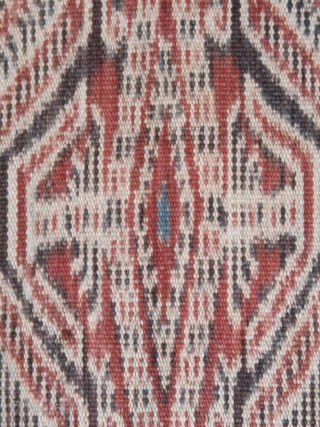 Borneo | early 20th C ikat Iban skirt (kain kebat or bidang)

Borneo, Sarawak, 1920 - 1940

Commercial cotton, warp ikat, alternating warp-faced float weave, natural dyes

A large Iban woman’s skirt, woven in deep  ...