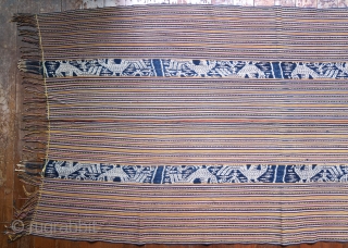 Timor | Men's cloth (beti) with ikat roosters | Indonesia

West Timor, Insana, Manufui, 1950s

Handspun cotton, natural indigo dye, warp ikat, commercial coloured thread (pinstripes), twining 

Description: An elegant vintage men’s cloth (beti)  ...