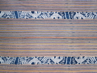 Timor | Men's cloth (beti) with ikat roosters | Indonesia

West Timor, Insana, Manufui, 1950s

Handspun cotton, natural indigo dye, warp ikat, commercial coloured thread (pinstripes), twining 

Description: An elegant vintage men’s cloth (beti)  ...