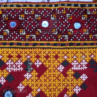 Rajasthan Sindh Embroidered Cover

Dowry cloth, pillow cover

Rajasthan, Jaisalmer, Sindh people, Mahar group, 20th century

Hand woven cotton, cotton and silk floss, mirrors, khaarek, interlacing and jat embroidery

A highly decorative squarish piece of lavish  ...