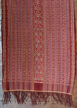 West Timor | early 20th C ikat sash (sikap) | Indonesia 

Indonesia, West Timor, Malaka, Manulea, 1920—1940 

Commercial cotton and dyes, warp ikat

A very fine, striped ikat men’s sash (sikap) woven by  ...