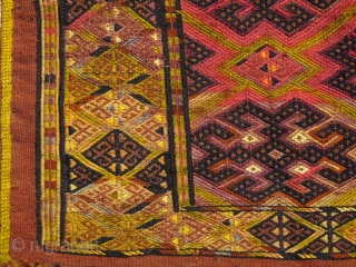 Fine Yomud Turkmen Chuval, complete with back and lots of silk. The Size is 1'6" by 3'9". Inv. 119275. For More Pics See, https://flic.kr/s/aHsjX5WfEa   . To see My Other Rugs  ...