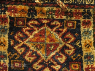 Env. 118136. Beautiful Small Persian Chanteh. Great Colors and very soft wool. As found, the lower part misses a couple of rows as seen on pic 3. 12"by 9."    