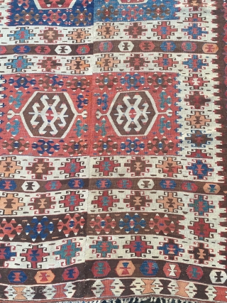 Aydin, double wing kilim. Great Colors and spacious design. Minor old restorations. 1.53m by 2.85m . More pics available on request. Reasonably  priced.         