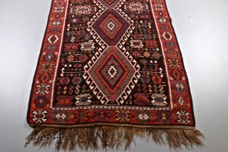 East Anatolian Kars Kagizman kilim. Probably early 1900’s. In perfect condition. All natural colors. 420 x 144cm/ 13'9.35" x 4’8.69"             