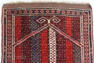 Early 1900's Turkmen Beshir prayer rug. Measures circa 135cm x 72cm/ 4′ 5.1496″ x 2′ 4.3465″                 