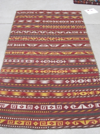 Uzbek-Afhgani Ghadjari rug. Decorative, good size. 5'2"x9'2" (ca 160x280cm).  Robust warp-float construction.  Mid 20th Century, bold yet pleasing appearance.            