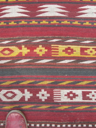 Uzbek-Afhgani Ghadjari rug. Decorative, good size. 5'2"x9'2" (ca 160x280cm).  Robust warp-float construction.  Mid 20th Century, bold yet pleasing appearance.            