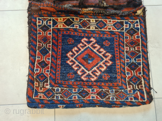A beautiful nomadic saddlebag of the Luris from soutwest Persia. Made around 1920 or before. Wool on wool. Dyed with natural dyes (the orange is not a synthetic dye, unfortunately the colors  ...
