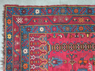 Caucasian rare rug from the Derbent region. Probably an Armenian church / altar rug. Early 20th century. Wool-on-wool knotted. Good condition. The pile is still well preserved. 227 x 130 cm
Please contact ...