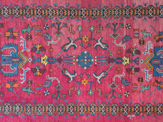 Caucasian rare rug from the Derbent region. Probably an Armenian church / altar rug. Early 20th century. Wool-on-wool knotted. Good condition. The pile is still well preserved. 227 x 130 cm
Please contact ...