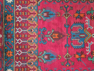 Caucasian rare rug from the Derbent region. Probably an Armenian church / altar rug. Early 20th century. Wool-on-wool knotted. Good condition. The pile is still well preserved. 227 x 130 cm
Please contact ...