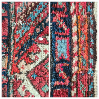 Antique rare Kurdish Sauj Bulag rug from northwestern Persia, likely made in or around the city of Mahabad. Beautiful natural colors. Late 19th century. Wool on wool. Two repairs (see photo). Collector's  ...