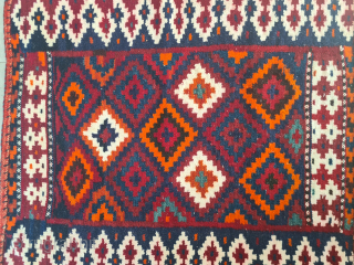 Tribal Sofreh kilim of the Lurs or Bakhtiari from southwestern Persia. Handwoven from wool with cotton sections. Good condition. Side borders made of goat hair. 108 x 92 cm
Please contact me only ...