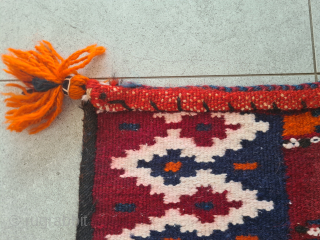 Tribal Sofreh kilim of the Lurs or Bakhtiari from southwestern Persia. Handwoven from wool with cotton sections. Good condition. Side borders made of goat hair. 108 x 92 cm
Please contact me only ...