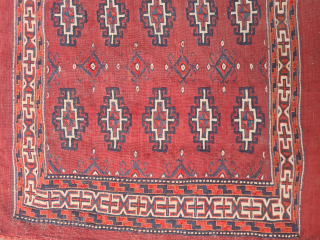 Antique Turkmen Yomut torba (chuval) in fine sumakh technique. Complete torba, including the back and upper finishing elements. Shows signs of wear consistent with age, but remains intact.115 x 80cm.
Please contact ...