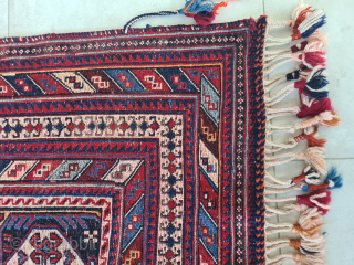 A very rare Afshar (Sirjan region) horse blanket with botehs from southern Persia. It was most certainly made for a special occasion, for personal use. Beautiful colors and woven using the Sumakh  ...