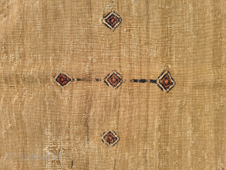A magnificent, rare tribal Baluch sofreh kilim. The border is knotted, while the simpler center section is woven in camel. A wonderful pattern combination. With signs of wear (see photos), presumably from  ...