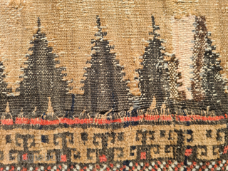 A magnificent, rare tribal Baluch sofreh kilim. The border is knotted, while the simpler center section is woven in camel. A wonderful pattern combination. With signs of wear (see photos), presumably from  ...