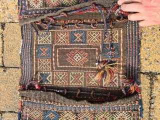 Caucasian azeri Verneh Khorjin saddlebag from the Karabagh region (probably Shahsavan?!). Dimensions: ~ 45x120cm Minor wear and tear and holes on the corners.

Please contact me only directly:

goekay.sargin@yahoo.de      