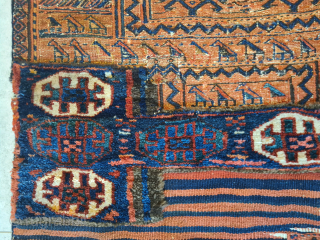 Antique opened bachtiari sumakh camel bag in three techniques (kilim weaving, sumakh weaving, and knotting) in natural colors and beautiful camel and animal patterns. Dimensions: 200x85cm. Wool on wool. Cotton in the  ...